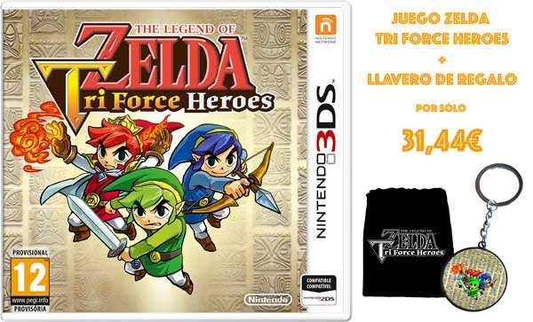  Reserva Juego Nintendo 3DS Zelda Tri Force Heroes barato + llavero gratis, juegos nintendo 3ds baratos, juego zelda con llavero de regalo por un precio menor barato,